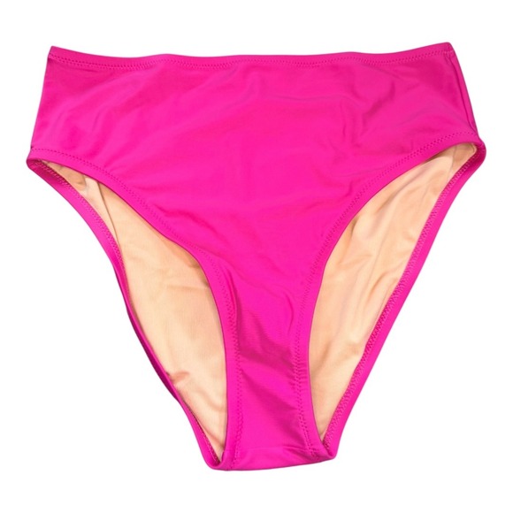 J. Crew High Waist Bikini Bottoms Hot Pink Swimsuit Recycled Size‎ Medium - Picture 1 of 4